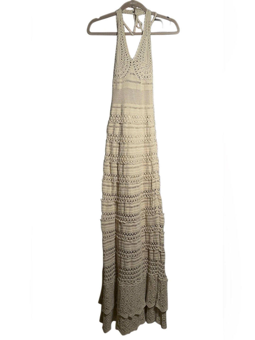 Moda International Cream Crochet Halter Maxi Skirt